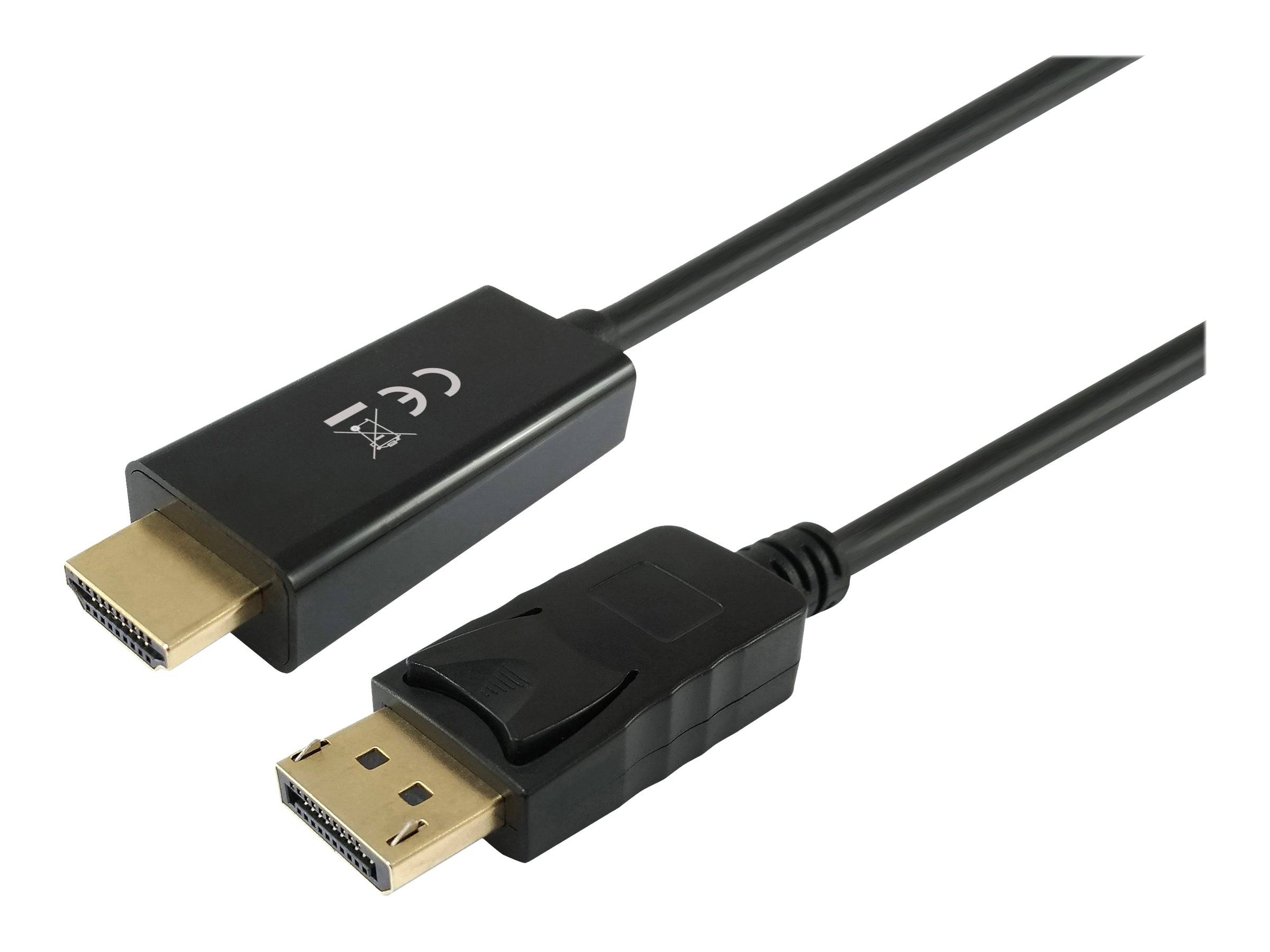 Zwei HDMI-Anschlüsse auf schwarzen Kabeln, ein Standard-Stecker und ein Inline-Adapter mit Zertifizierungssymbolen.