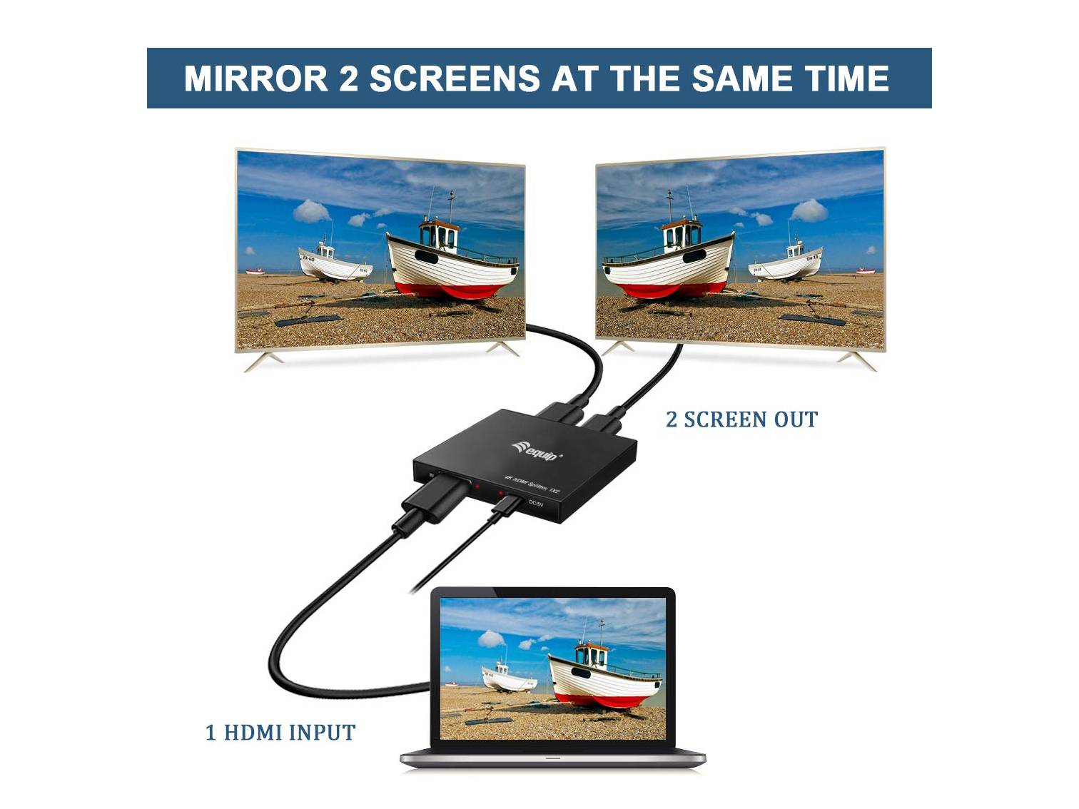 Equip 332715 - HDMI - 2x HDMI - 3840 x 2160 Pixel - Schwarz - Aluminium - 4K Ultra HD