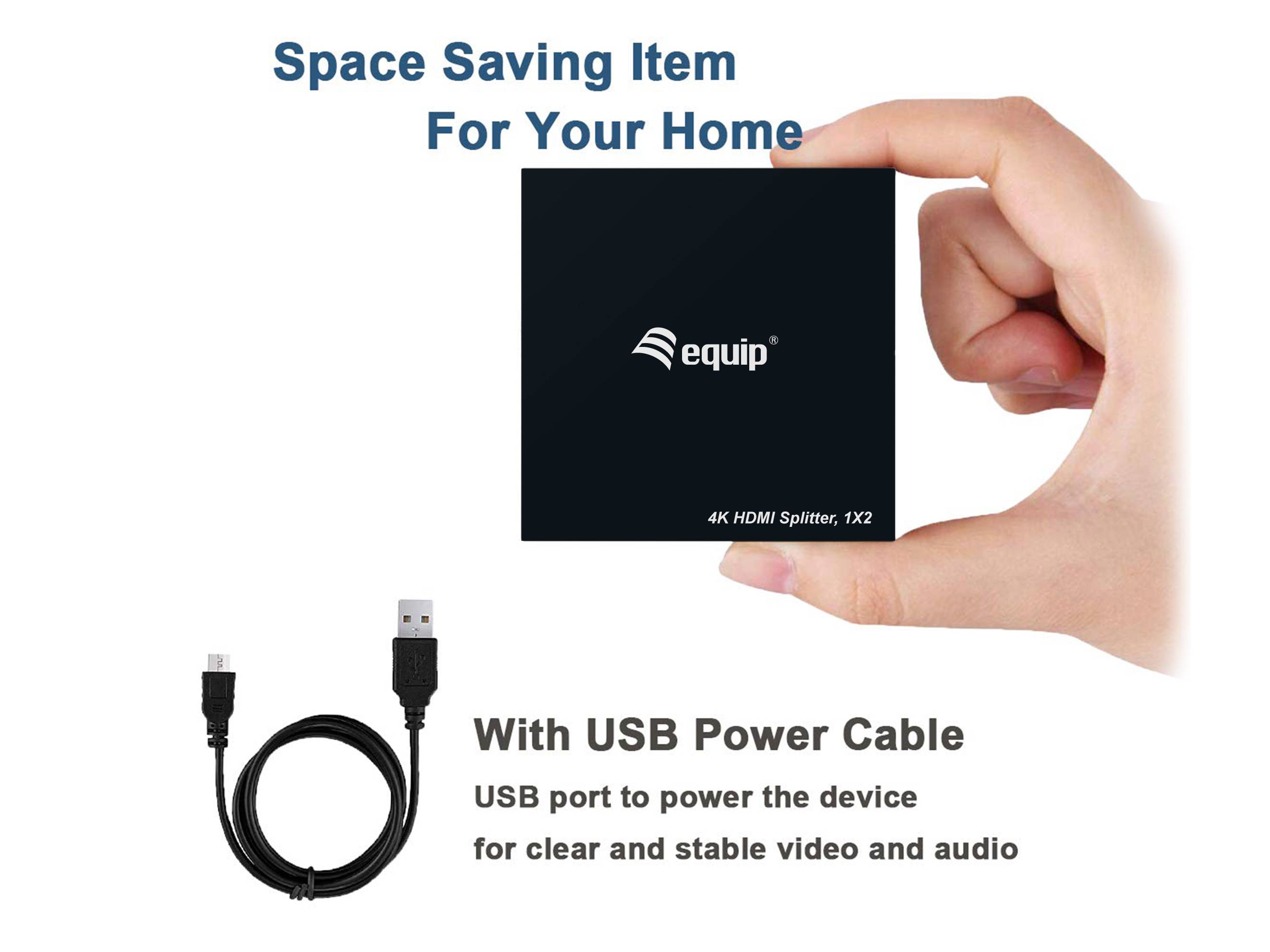 Equip 332715, HDMI, 2x HDMI, 3840 x 2160 Pixel, Schwarz, Aluminium, 4K Ultra HD