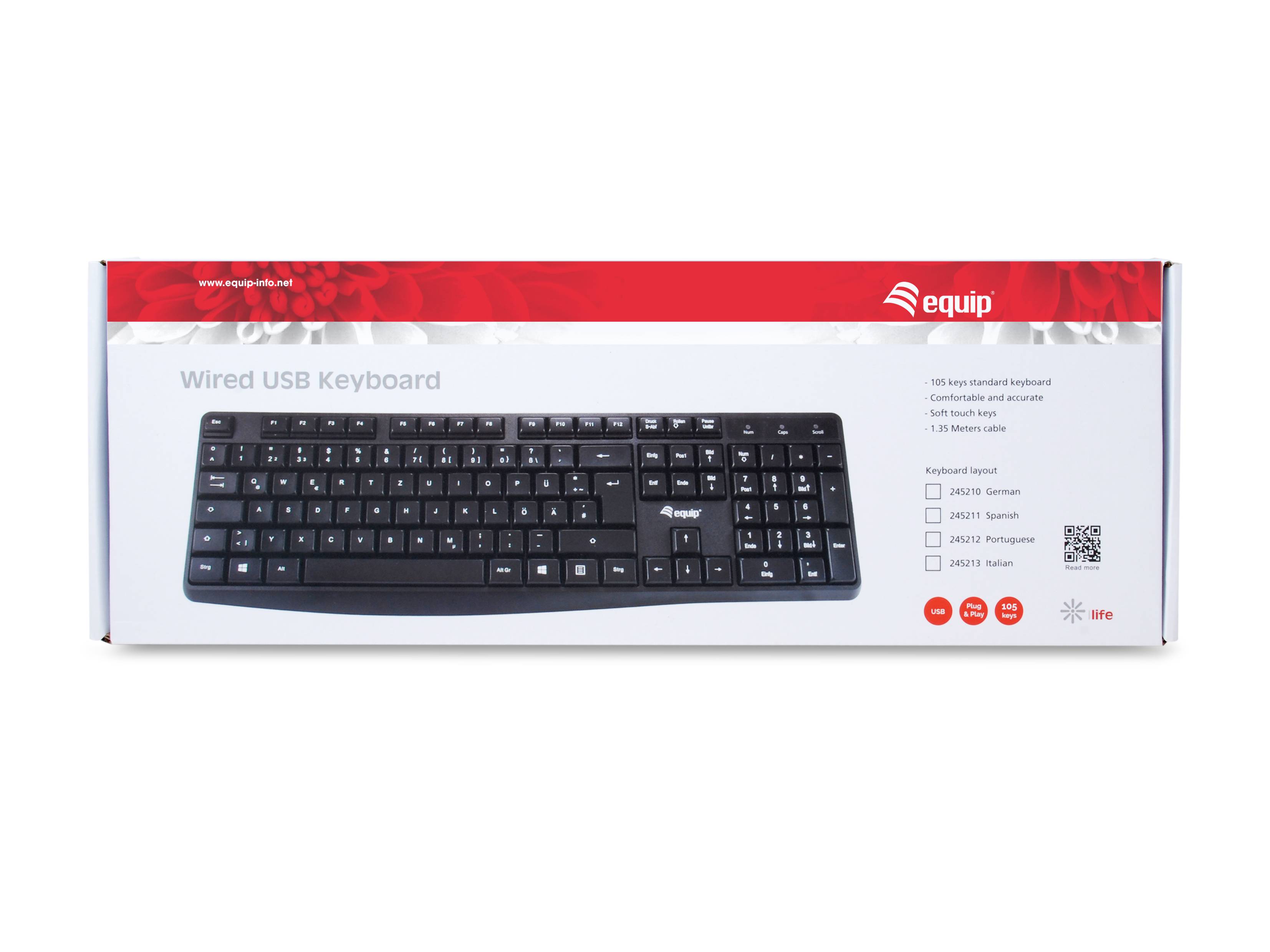 Equip Kabelgebundene USB Tastatur, Standard, USB, QWERTY, Schwarz