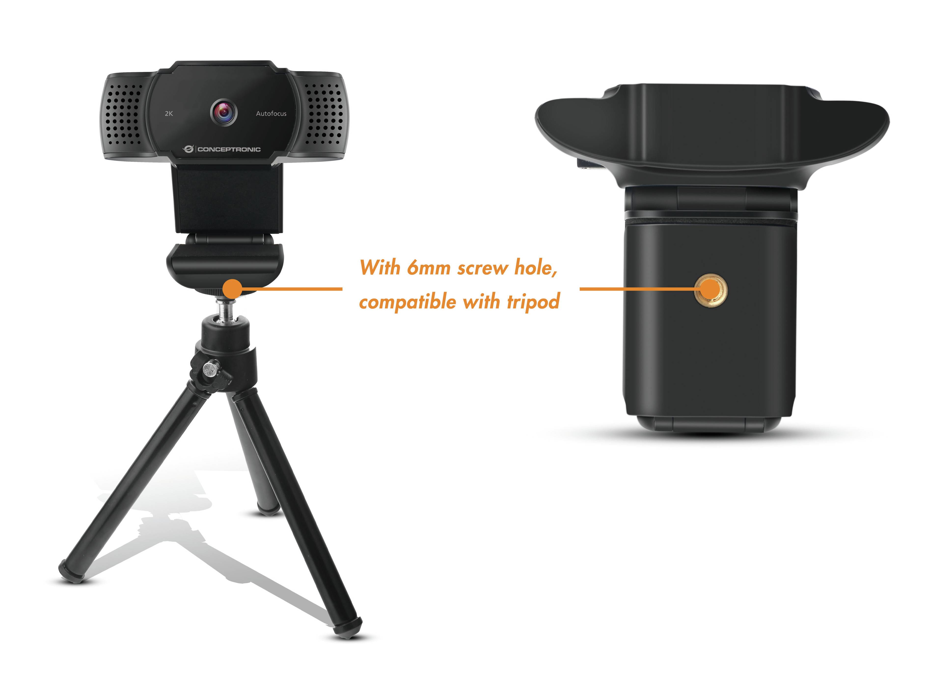 Conceptronic AMDIS 2K-Super-HD-Autofokus-Webcam mit Mikrofon, 5 MP, 2592 x 1944 Pixel, 30 fps