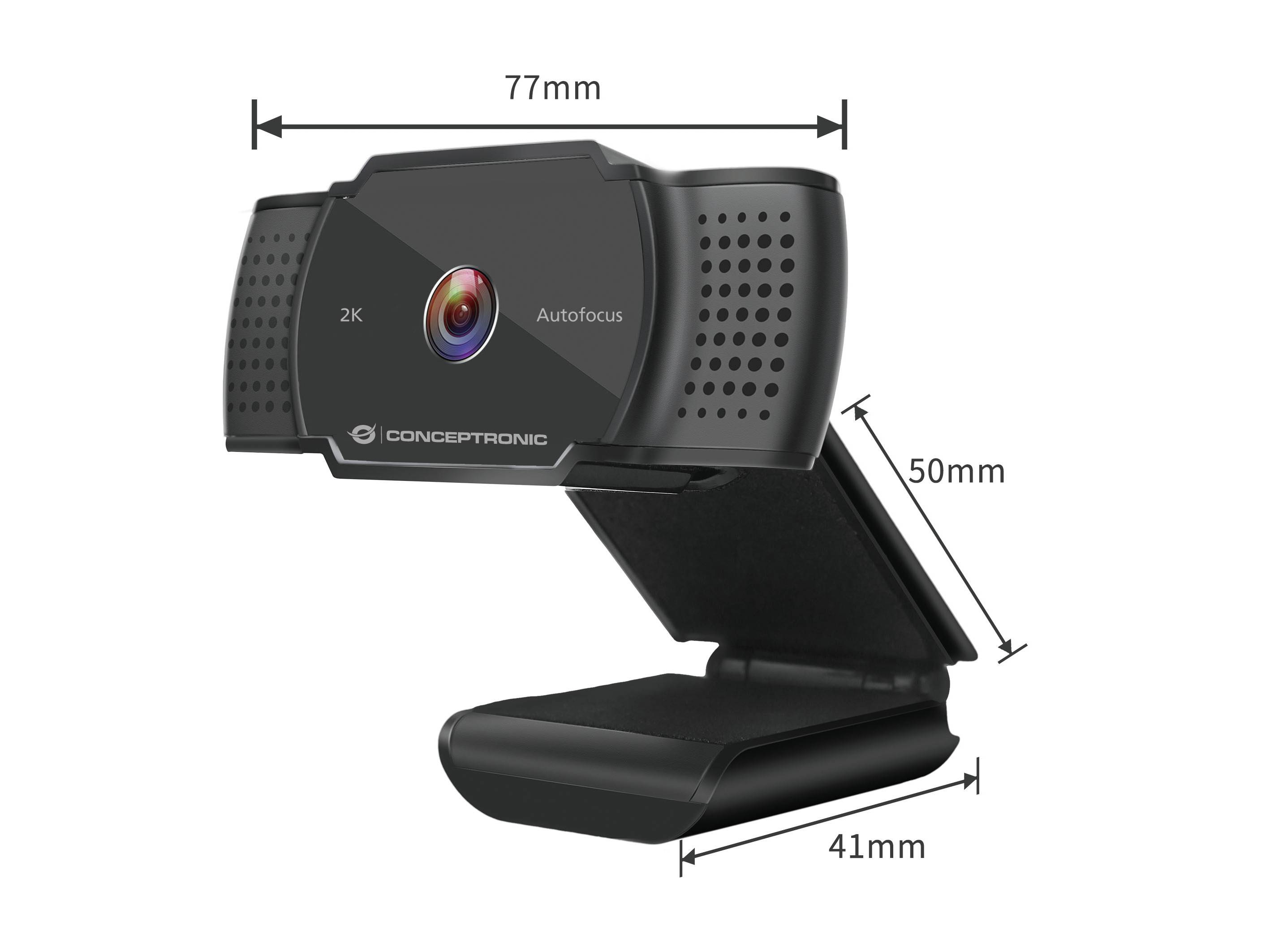 Conceptronic AMDIS 2K-Super-HD-Autofokus-Webcam mit Mikrofon, 5 MP, 2592 x 1944 Pixel, 30 fps