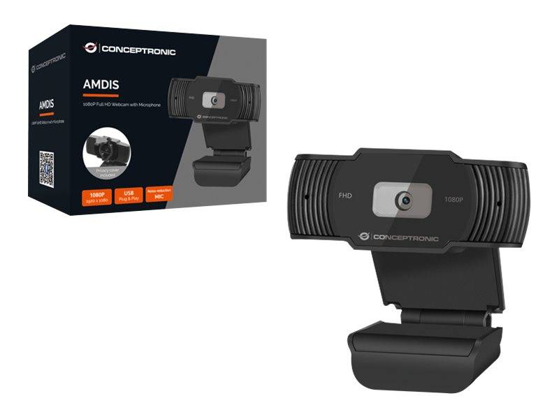 Conceptronic AMDIS 1080P FullHD Webcam mit Mikrofon, 1920 x 1080 Pixel, Full HD, 30 fps, 1280x720@30fps, 1920x1080@30fps