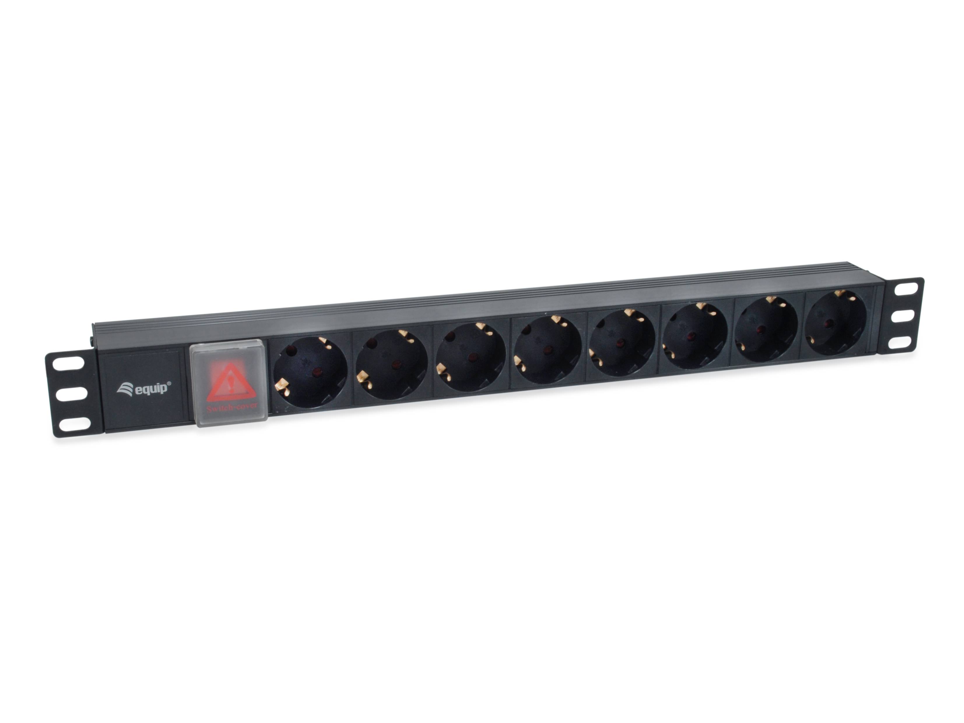 Equip 8-Fach Deutsche Steckdosenleiste, 1U, Horizontal, Kunststoff, Schwarz, Schwarz, 8 AC-Ausgänge