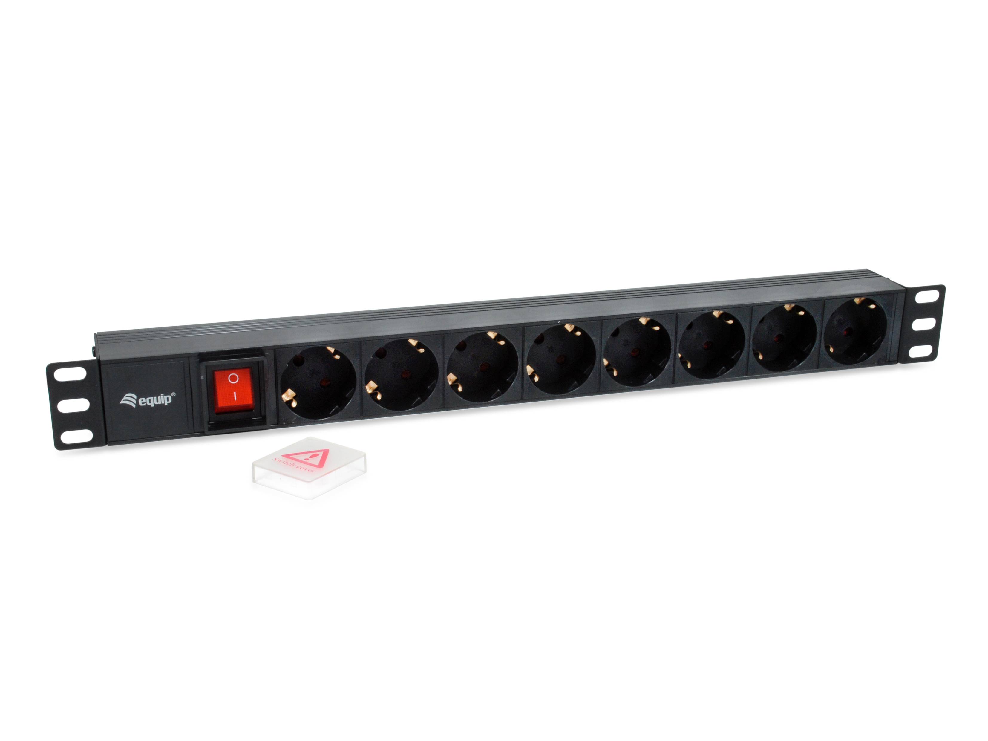 Equip 8-Fach Deutsche Steckdosenleiste, 1U, Horizontal, Kunststoff, Schwarz, Schwarz, 8 AC-Ausgänge