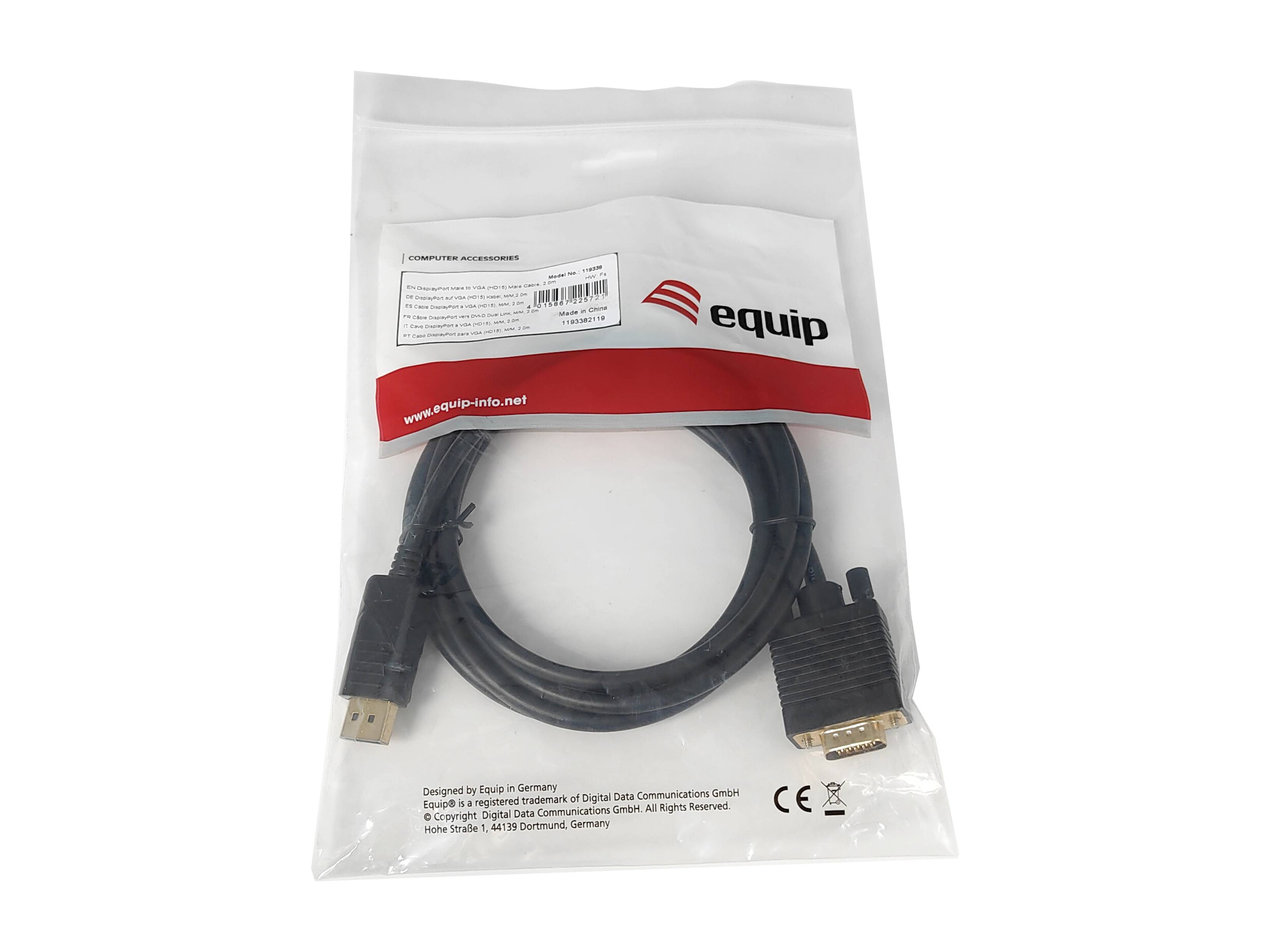 Equip DisplayPort auf VGA (HD15) Kabel, M/M, 2 m, VGA (D-Sub), DisplayPort, Männlich, Männlich, Gerade
