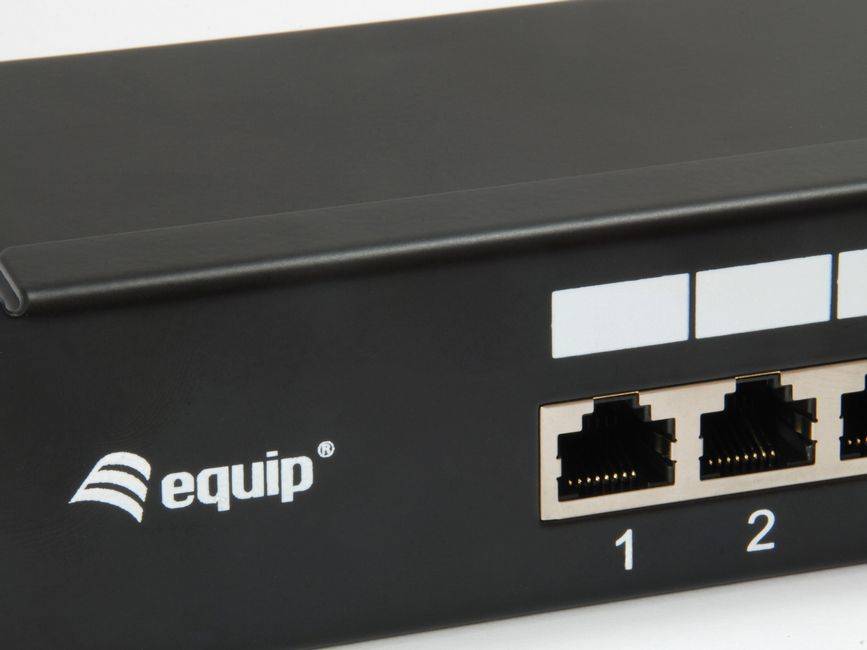 Equip Cat.6 Geschirmtes Patch Panel, Schwarz, 10/100/1000Base-T(X), Gigabit Ethernet, 1000 Mbit/s, RJ-45, Cat6, Schwarz