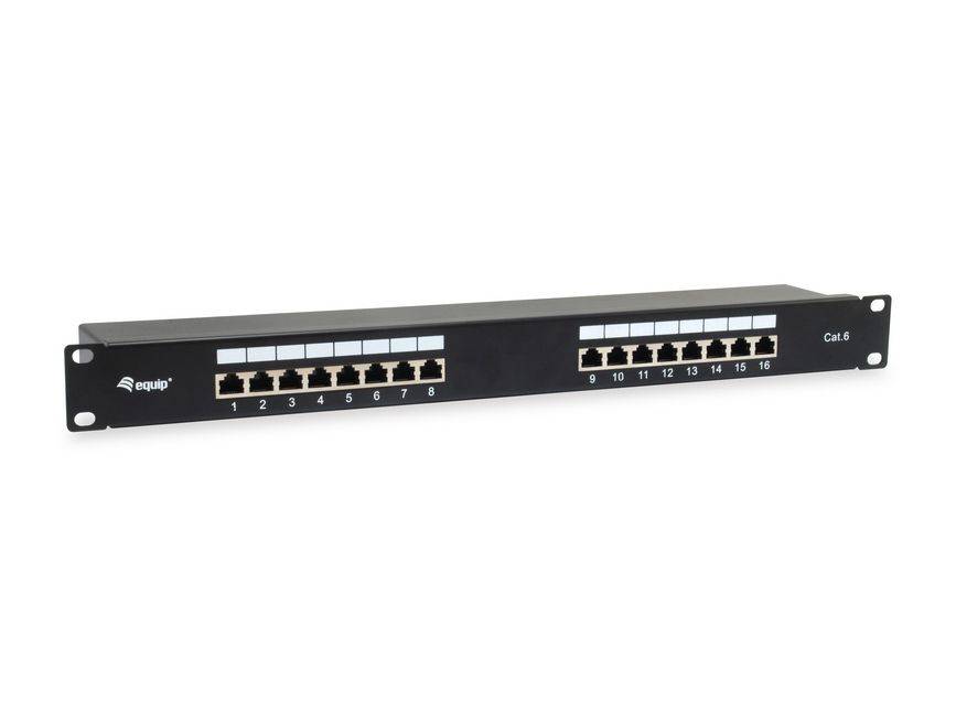 Equip Cat.6 Geschirmtes Patch Panel, Schwarz, 10/100/1000Base-T(X), Gigabit Ethernet, 1000 Mbit/s, RJ-45, Cat6, Schwarz