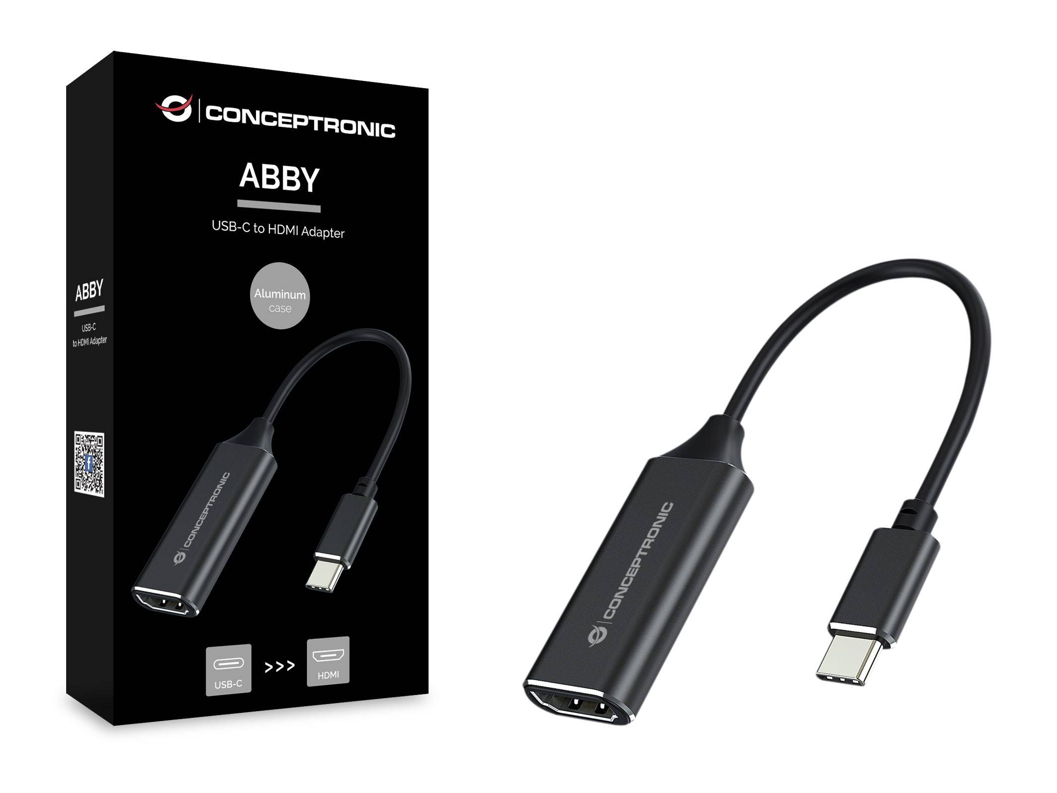 Conceptronic ABBY USB-C-zu-HDMI-Adapter, HDMI Typ A (Standard), USB Typ-C, Weiblich, Männlich, Gerade, Gerade