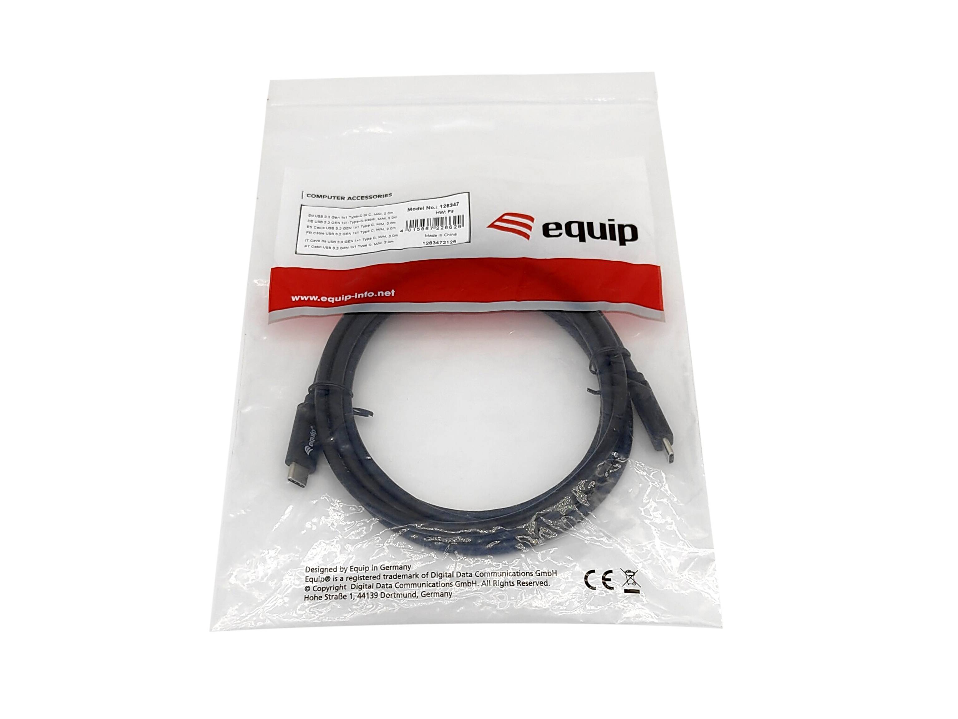 Equip USB 3.2 Gen 1x1 Typ C auf Typ C Kabel - M/M - 2.0 m - 2 m - USB C - USB C - USB 3.2 Gen 1 (3.1 Gen 1) - 5 Gbit/s - Schwarz