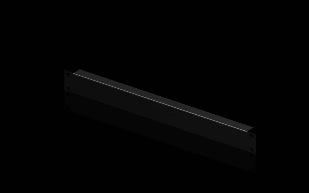 Ein langer, schmaler schwarzer regalartiger Aufbau mit schlichtem Design, möglicherweise eine Rack-Montagehalterung oder ein Komponentenhalter.