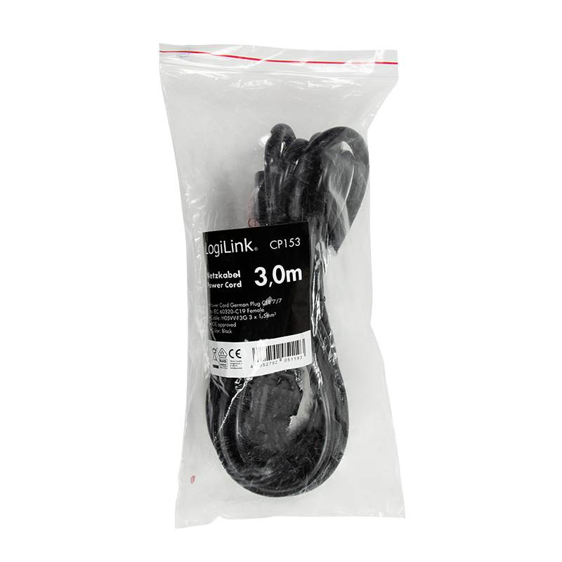 LogiLink - Stromkabel - CEE 7/7 (M) gerade bis IEC 60320 C19 gerade