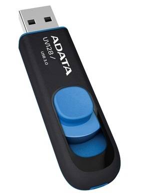 Schwarzer und blauer ADATA UV128 USB 3.0 Speicherstick mit ausziehbarem USB-Anschluss