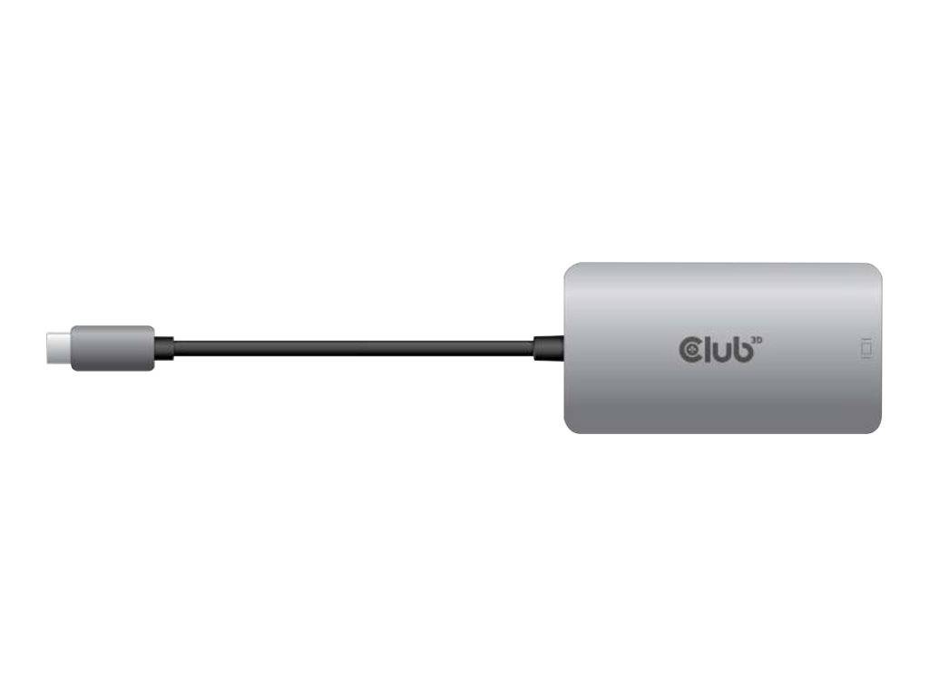 Grauer Club-Adapter mit kurzem Kabel und USB-C-Anschluss, dargestellt auf einfachem weißem Hintergrund.