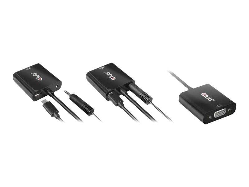 Drei schwarze Eizo-Monitor-Adapter-Boxen mit angebrachten Kabeln und Steckern, gezeigt auf weißem Hintergrund.