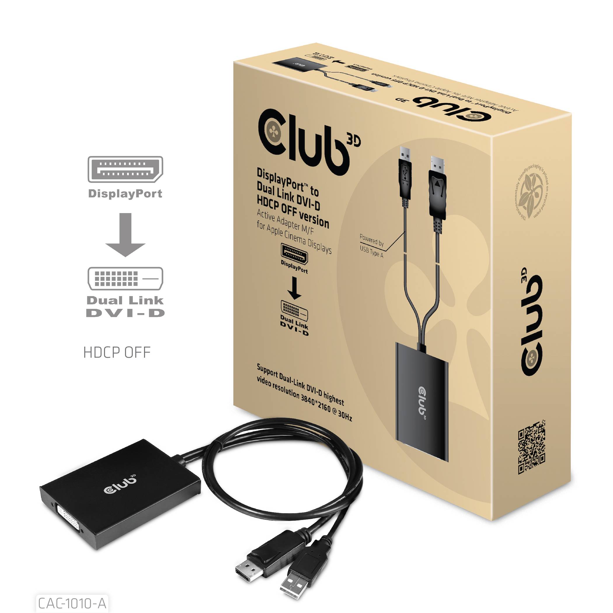 Club 3D DisplayPort/DVI-Adapter - Dual Link - USB (nur Strom)