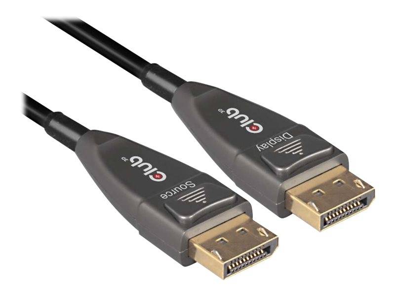 Zwei DisplayPort-Kabelstecker mit schwarzem Gehäuse und vergoldeten Enden auf weißem Hintergrund.