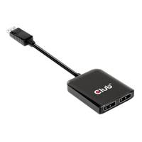 Schwarzer USB-Adapter mit kurzem Kabel und zwei Ausgangsanschlüssen, gezeigt auf weißem Hintergrund.