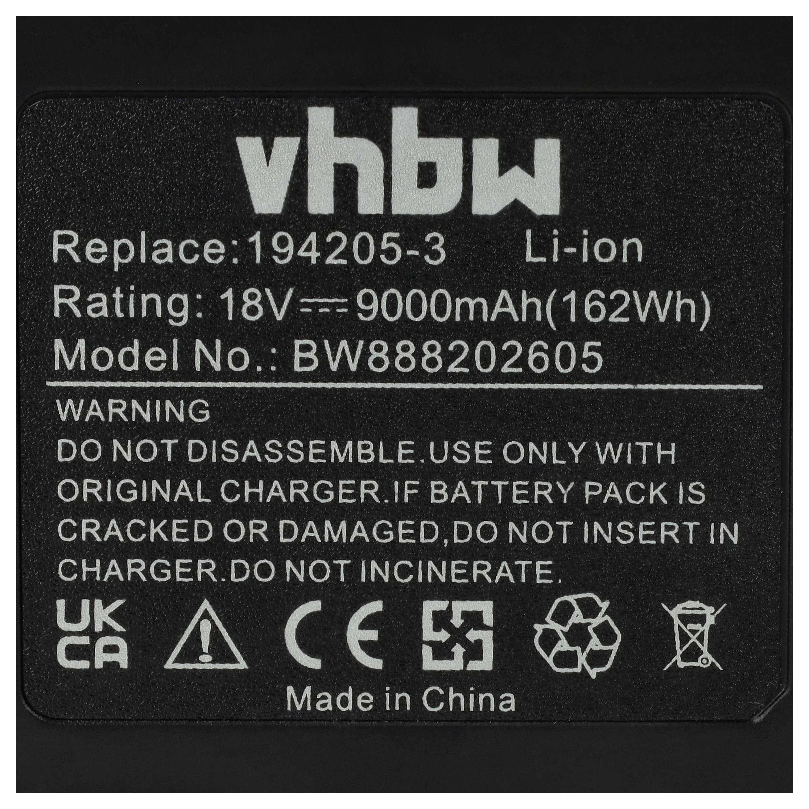 vhbw Akku kompatibel mit Klauke ESM 50, ESM 50 ISM VDE, ESM 35 ISM VDE Werkzeug (9000 mAh, Li-Ion, 18 V)