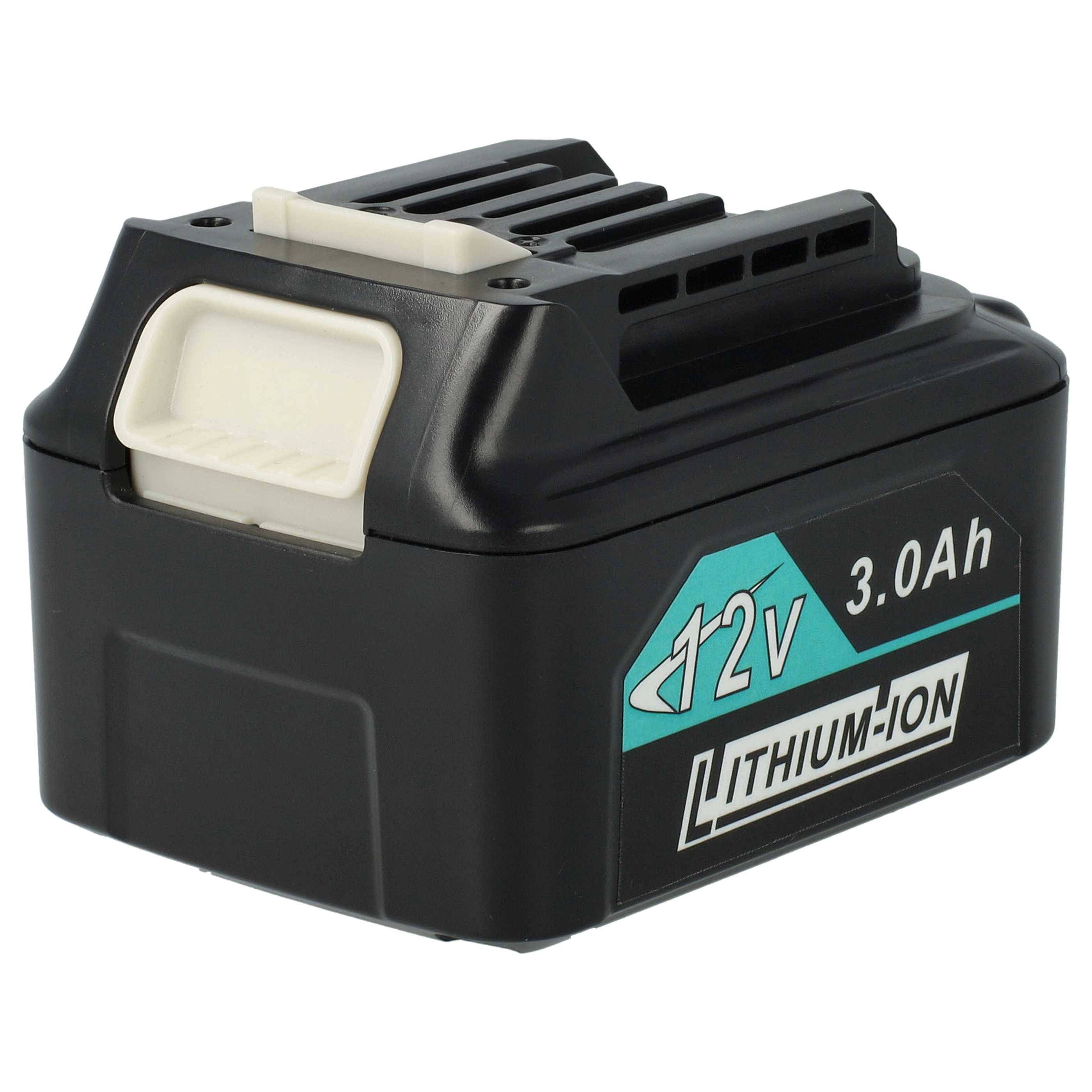 Ein schwarz-grünes Lithium-Ionen-Batteriepack mit der Bezeichnung „12V 3.0Ah", das zur Stromversorgung kompatibler kabelloser Werkzeuge verwendet wird.