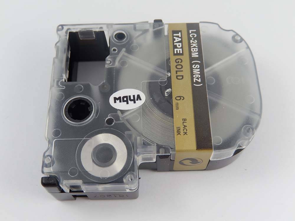 vhbw Schriftband-Kassette kompatibel mit KingJim SR530, SR550, SR530C, SR3900P, SR6700D, SR40, SR750 Etiketten-Drucker 8m x 6mm Schwarz auf Gold