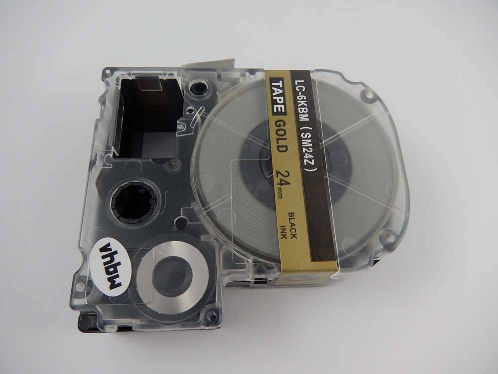vhbw Schriftband-Kassette kompatibel mit Epson OK720, OK500P, LW-900P, OK900P, LM-700 Etiketten-Drucker 8m x 24mm Schwarz auf Gold