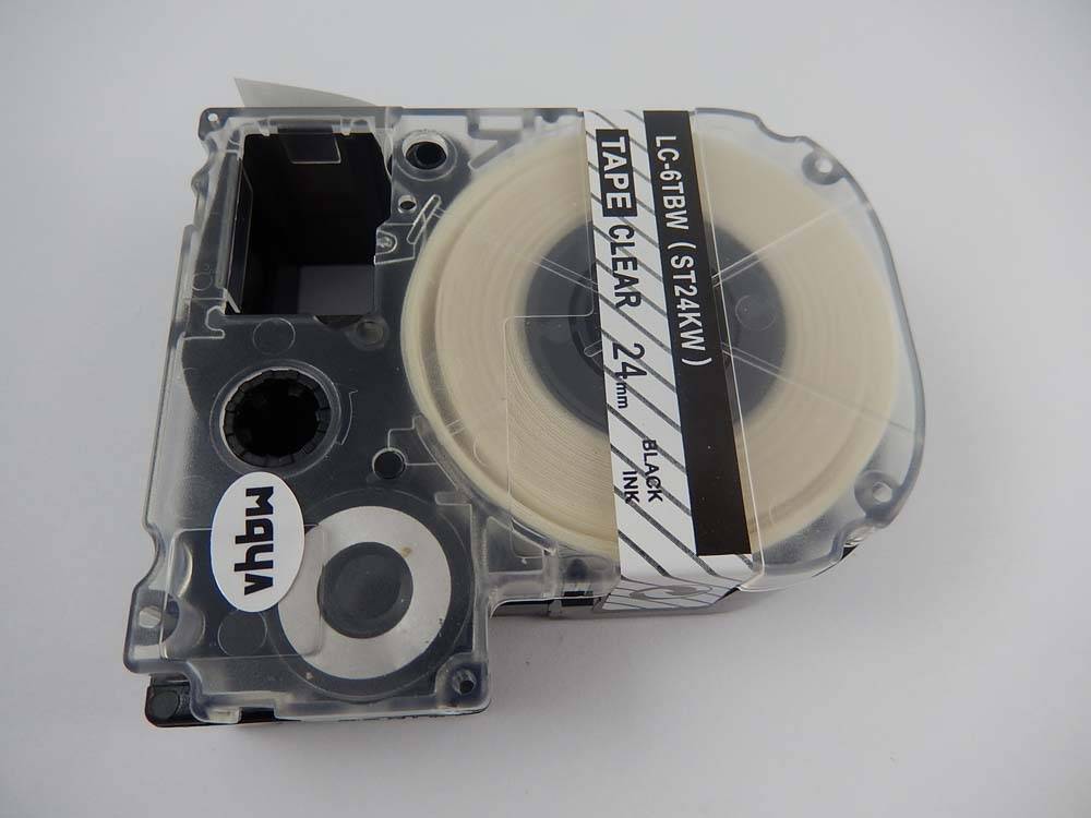 vhbw Schriftband-Kassette Ersatz für KingJim ST24KW | Etiketten-Drucker 8m x 24mm Schwarz auf Transparent