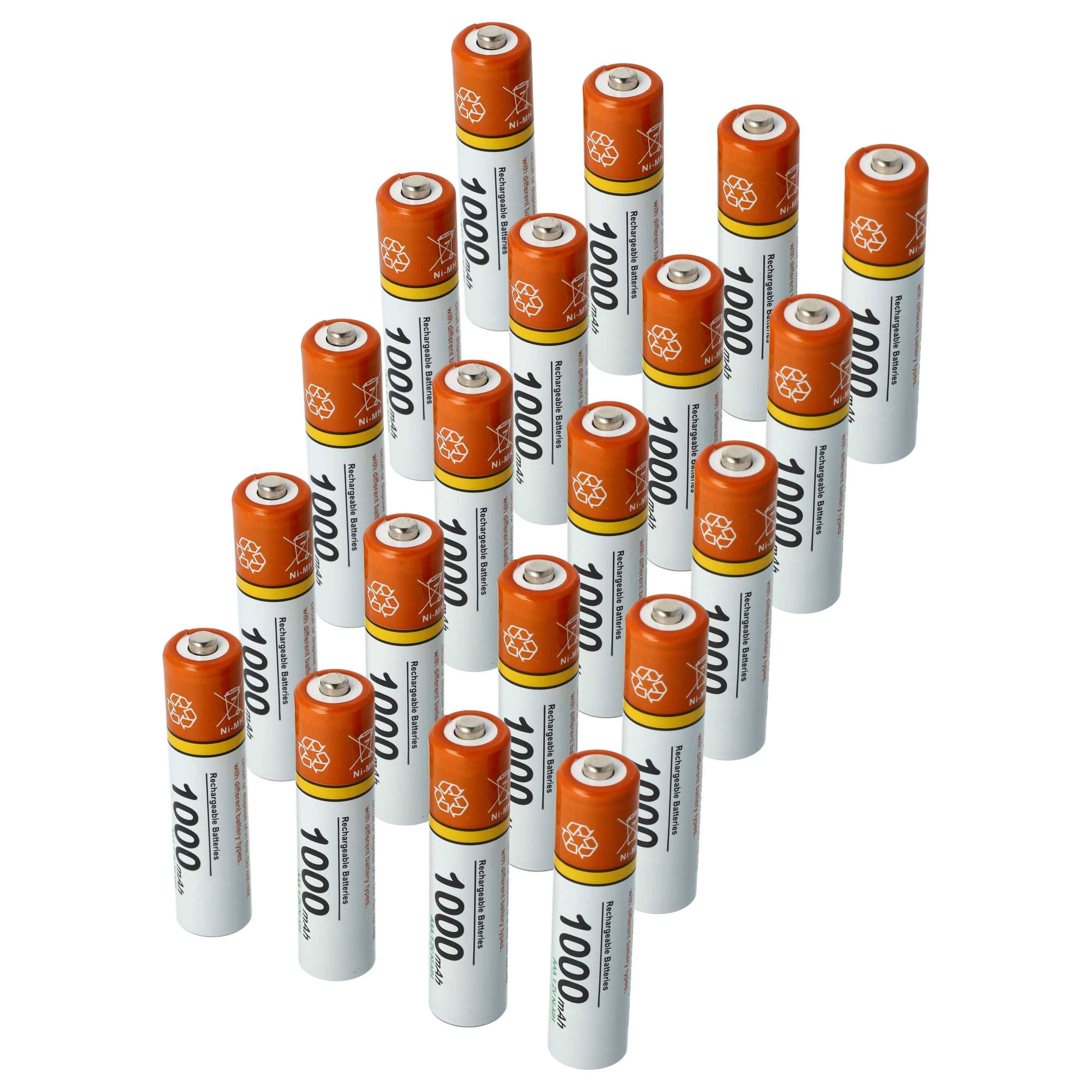 vhbw 20x AAA Micro Akku kompatibel mit Panasonic KX-TG6811, KX-TG6812 schnurlos Festnetz Telefon (1000 mAh, 1,2 V, NiMH) Orange Weiß
