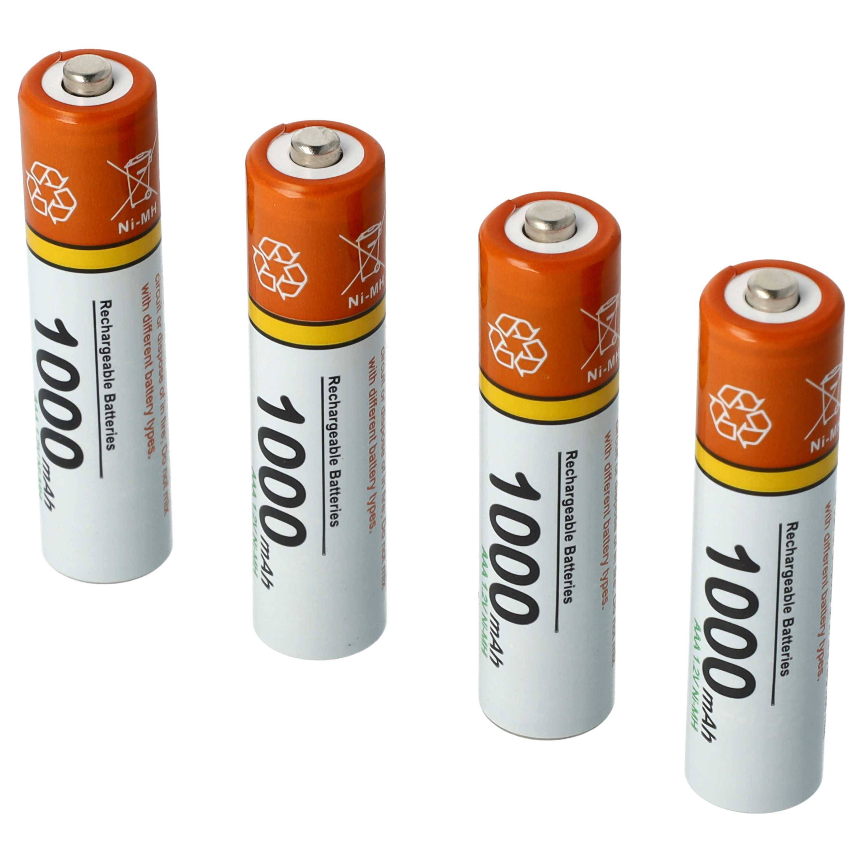 vhbw 20x AAA Micro Akku kompatibel mit Beurer BY 84 schnurlos Festnetz Telefon (1000 mAh, 1,2 V, NiMH) Orange Weiß