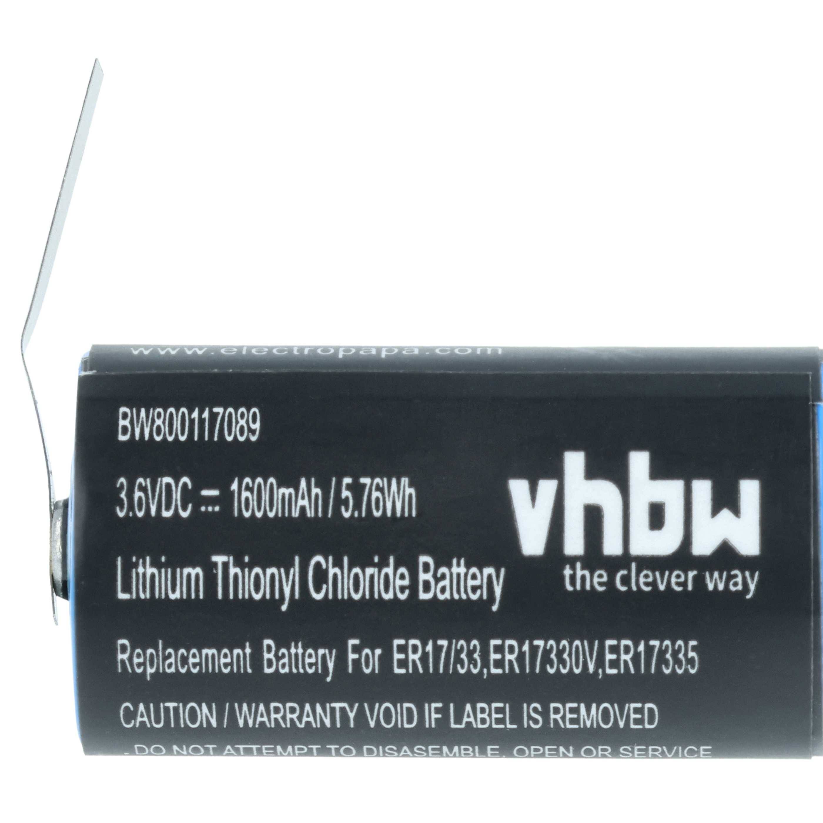 vhbw Lithium-Thionylchlorid-Batterie, 3,6 V Gleichspannung, 1600 mAh. Ersatz für ER1733, ER17330V. Vorsicht: Garantie erlischt bei Entfernung des Etiketts.