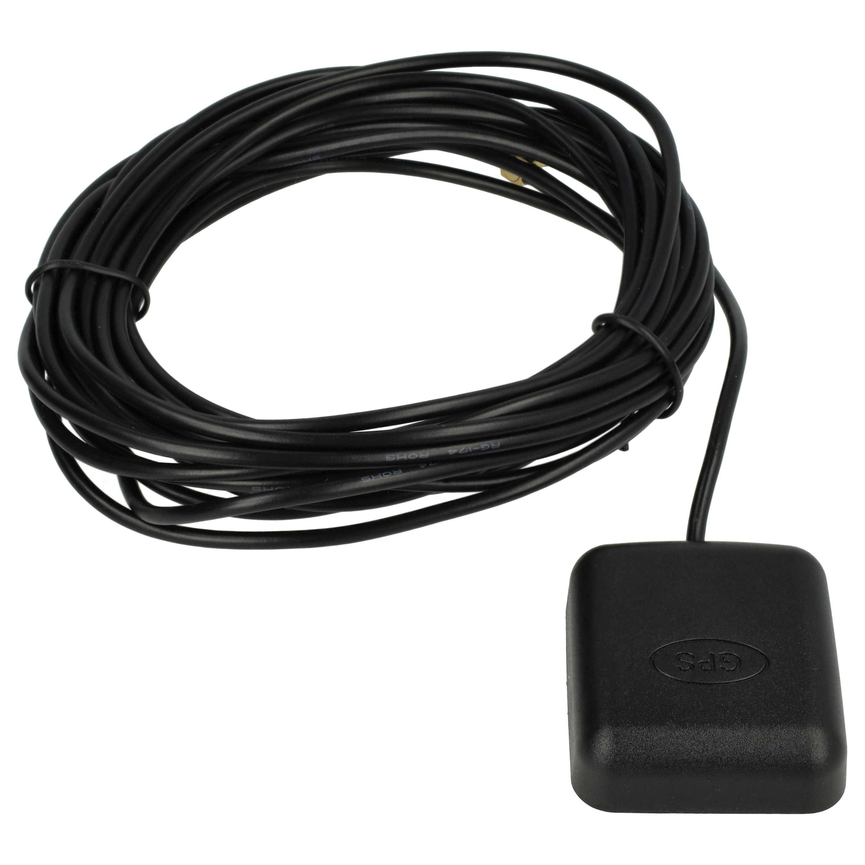 vhbw GPS Antenne kompatibel mit TomTom Go 520T, GO 710, GO 520, GO 510, Go 720 Navi mit MCX-Anschluss - Magnetfuß, 5 m, Schwarz