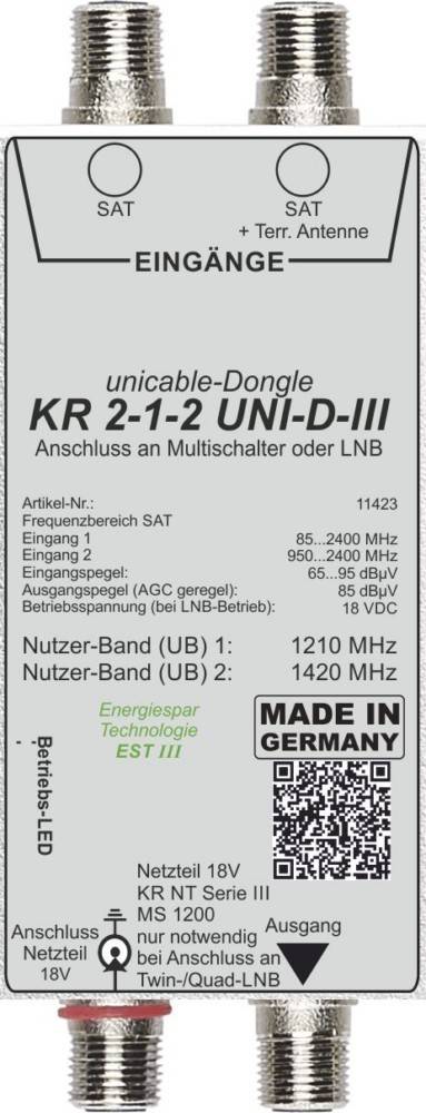 Kreiling Tech. Unicable Dongle z.Anschl. KR 2-1-2 UNI-D-III