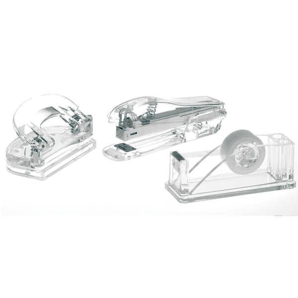 Schreibtischset Acryl Klebebandabroller / Locher / Heftgerät