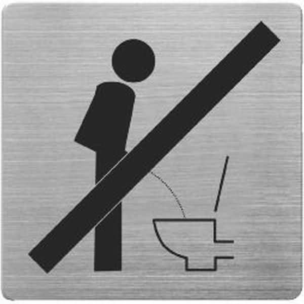 Piktogramm matt gebürsteter Edelstahl Bitte setzen 90x90mm silber