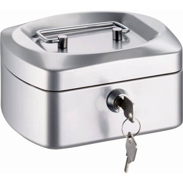 Geldkassette Stahlblech mit Schloss 155x120x80mm silber