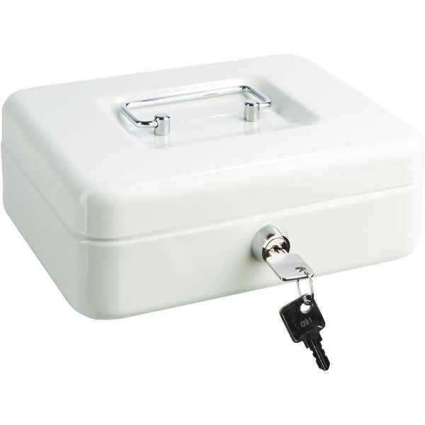 Geldkassette Stahlblech mit Schloss 195x145x80mm weiß