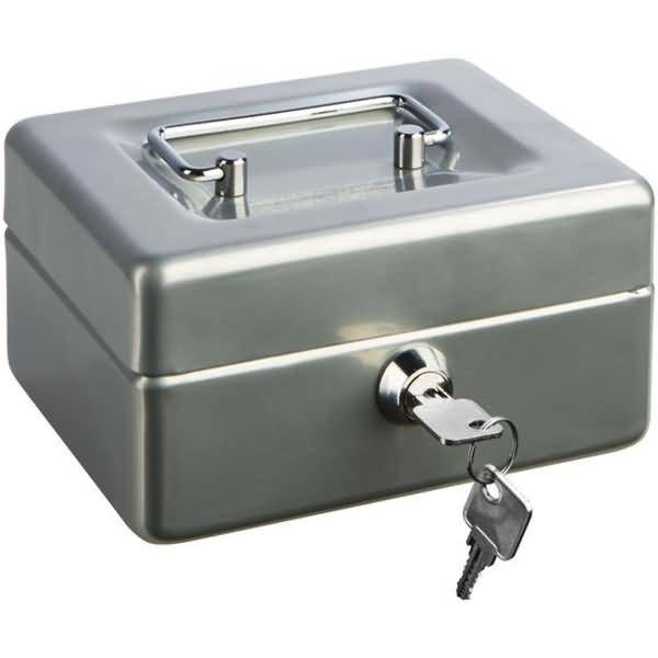 Geldkassette Stahlblech mit Schloss 195x145x80mm silber