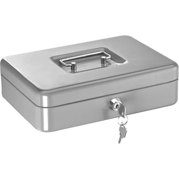 Geldkassette Stahlblech mit Schloss 250x170x75mm silber