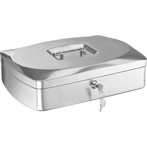 Geldkassette Stahlblech mit Schloss 330x235x90mm silber