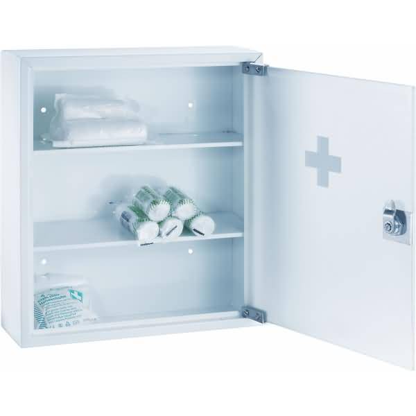 Erste-Hilfe-Verbandschrank Stahl lackiert 360x150x450mm weiß/transparent