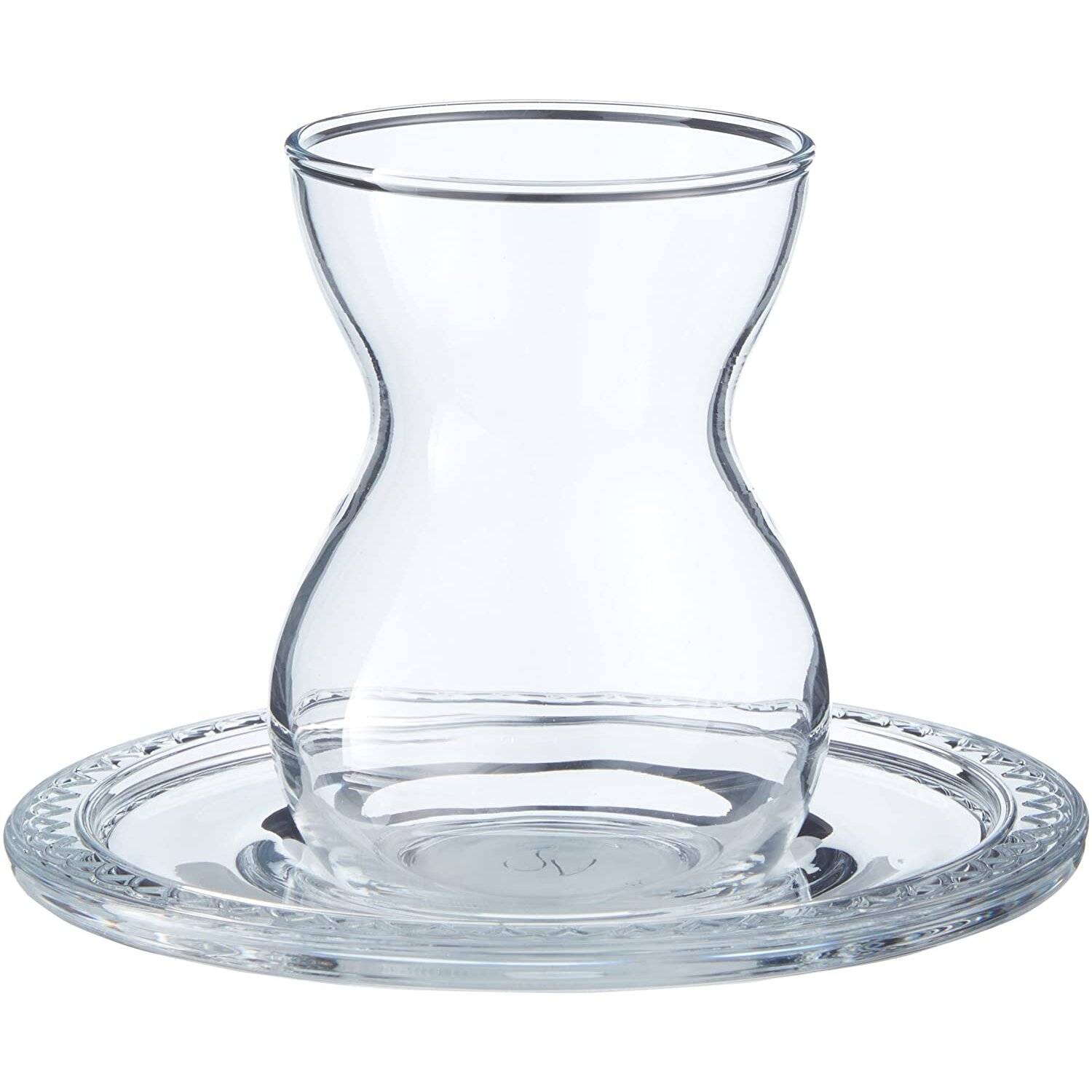 Pasabahce Bekata 12-Teilig Türkische Teegläser-Set mit Untertassen 12 ml Cay Bardagi Teeglas transparent