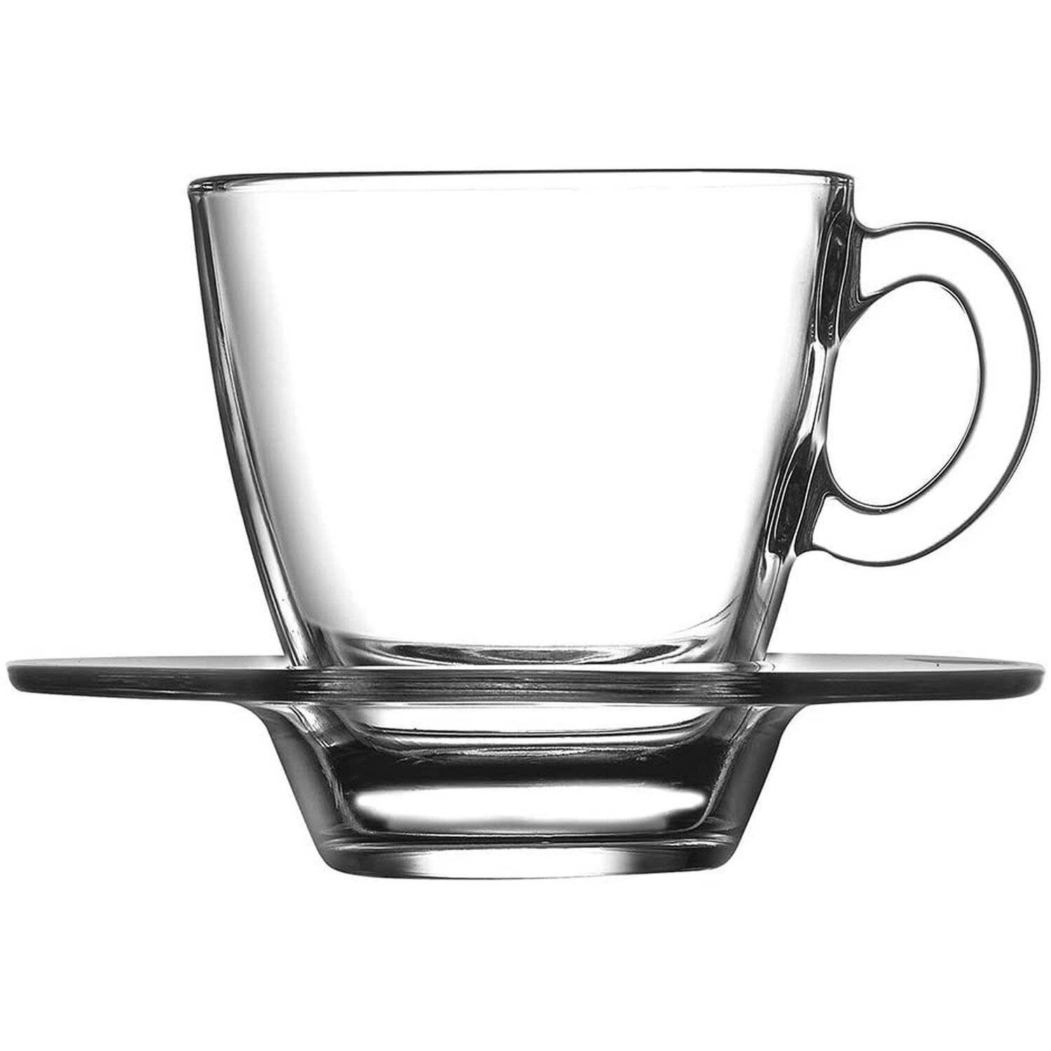 Pasabahce Aqua Service Kaffeetassen mit Teller, Glas, Transparent, 12 Stück