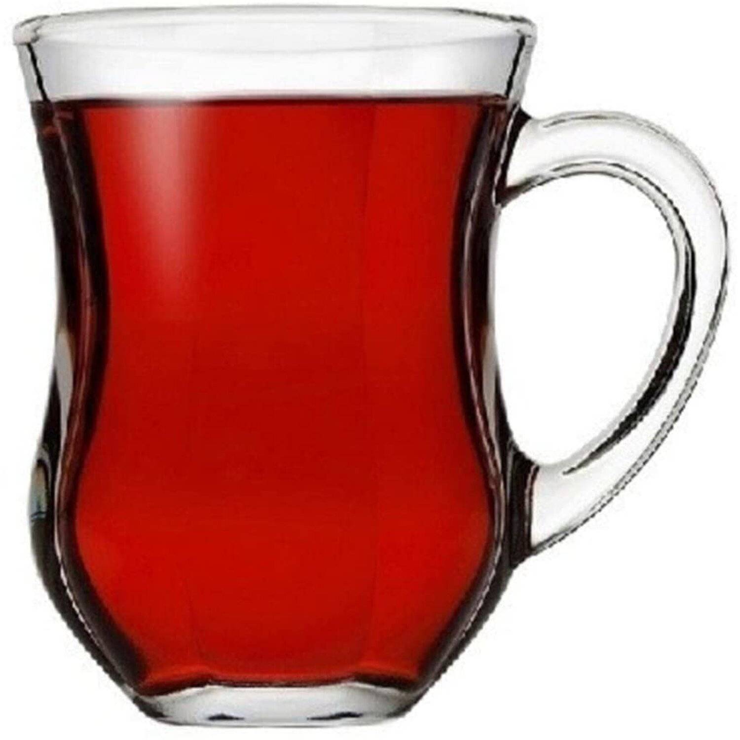 Pasabahce Dem Glas, 6 Stück (140 cc) Teegläser mit Henkel & Griff Cay Bardagi