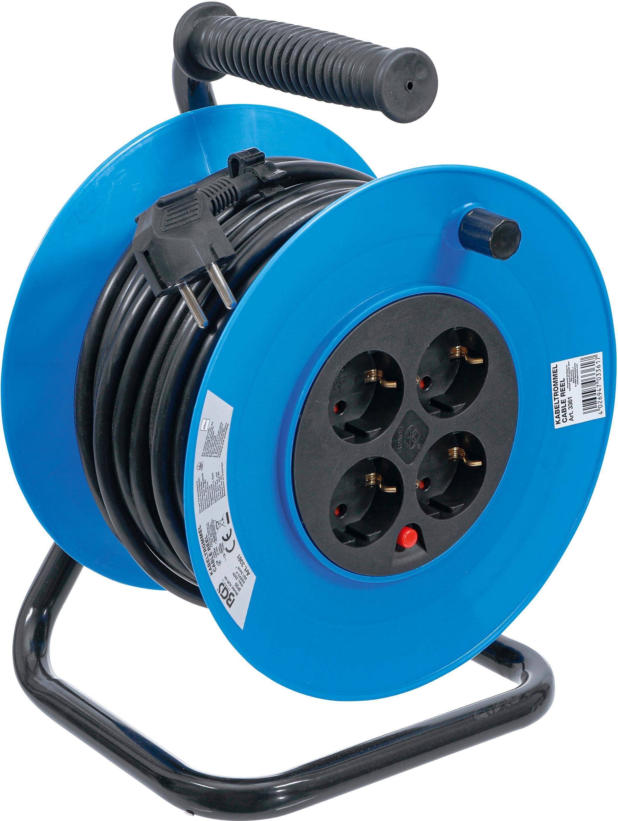 BGS technic Kabeltrommel | 25 m | 3 x 1,5 mm² | 4 Steckdosen | IP 20