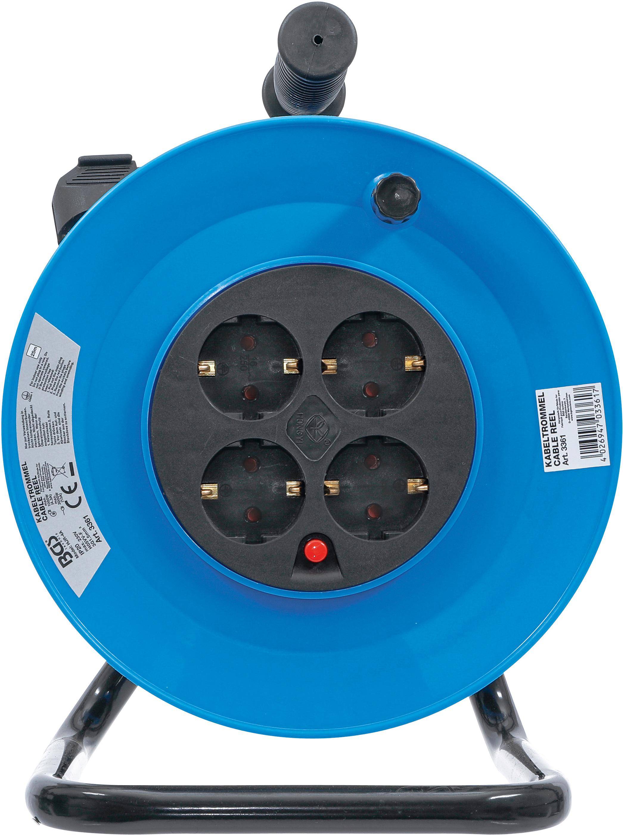 BGS technic Kabeltrommel | 25 m | 3 x 1,5 mm² | 4 Steckdosen | IP 20