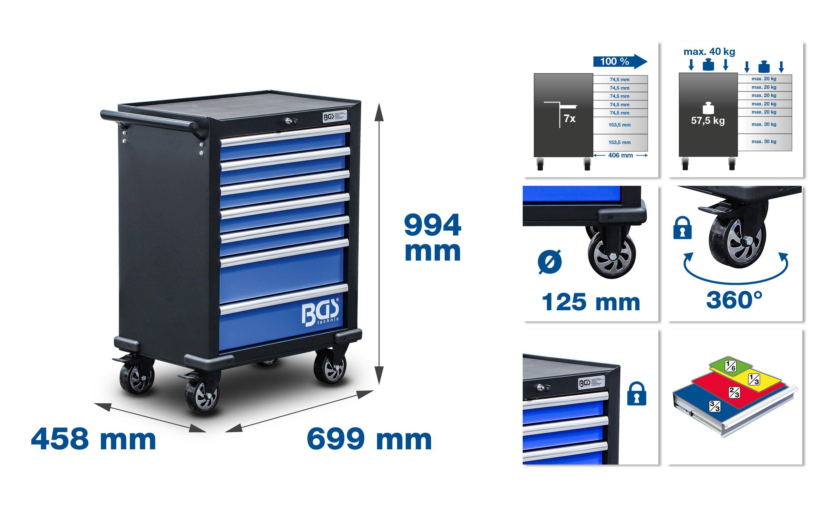 BGS technic Werkstattwagen | 7 Schubladen | leer