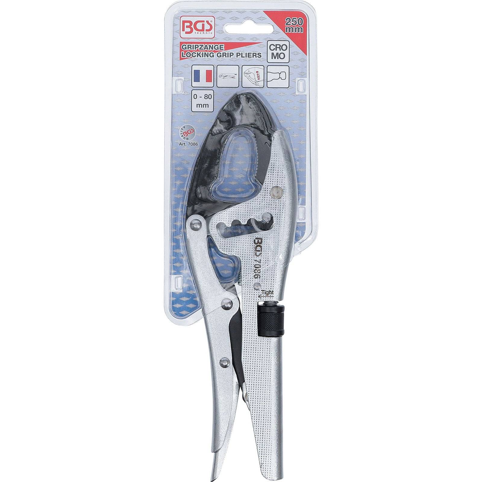 BGS Gripzange Feststellzange, 250 mm Länge, einstellbare Spannweite von 0-60 mm.