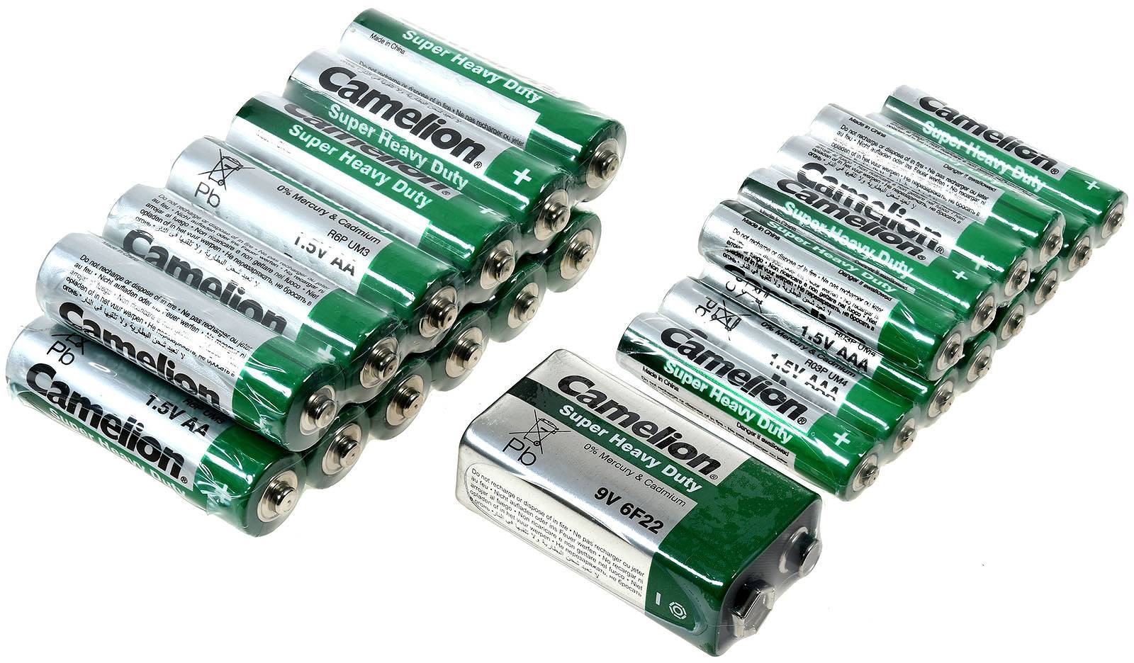 Camelion Batterien Spar-Set-Box 25tlg. (12xAA, 12xAAA, 1x9V), 1,5V & 9V, Alkaline