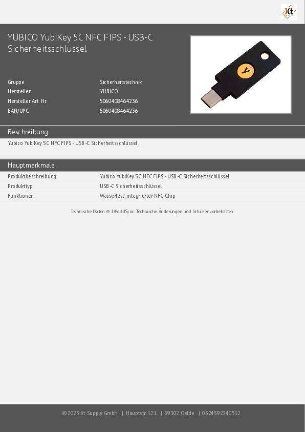YUBICO YubiKey 5C NFC FIPS - USB-C Sicherheitsschlüssel