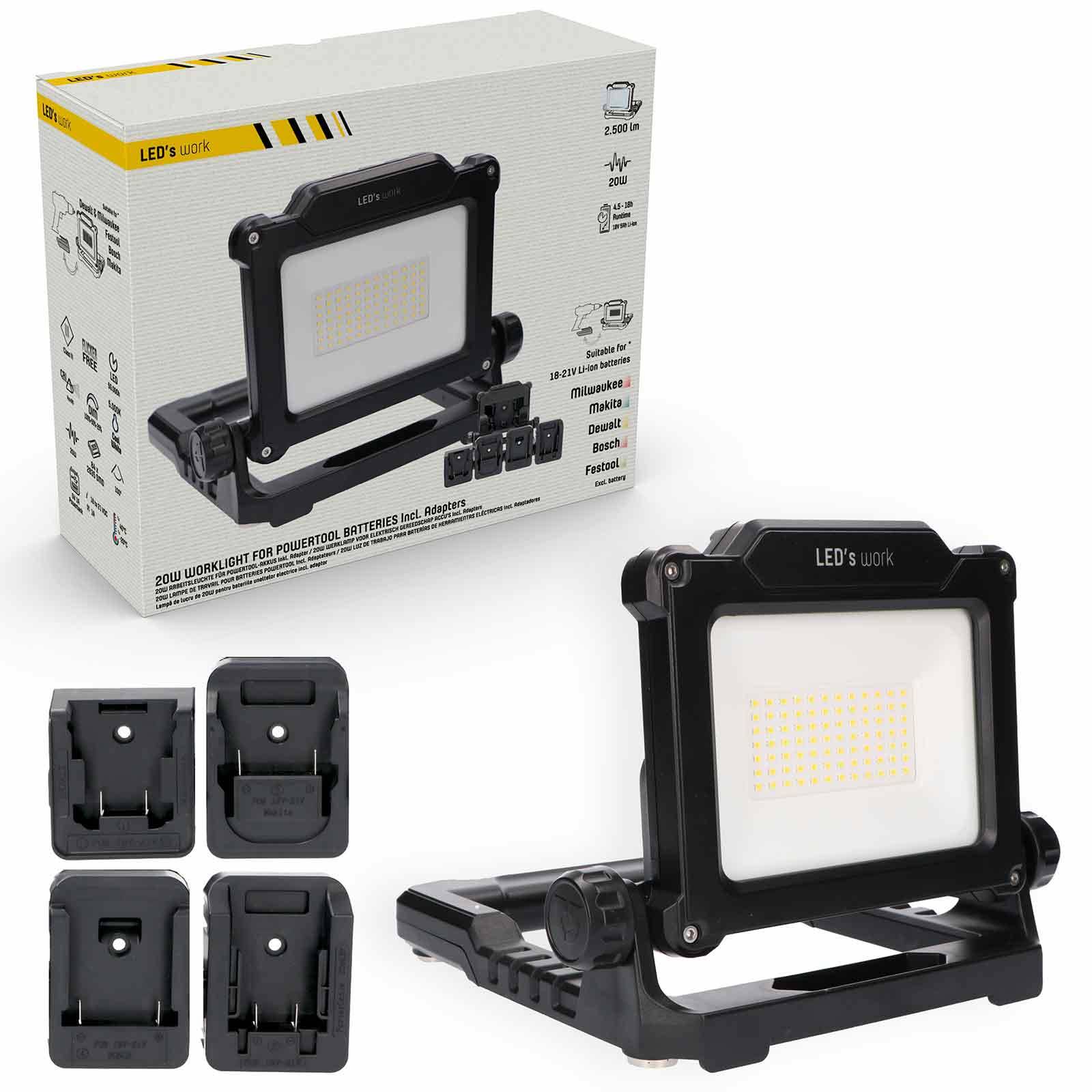 SHADA Akku-Baustrahler für Akkus: Bosch, Dewalt, Festool, Makita und Milwaukee